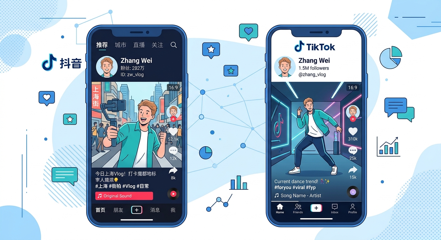 抖音vs TikTok双账号封面