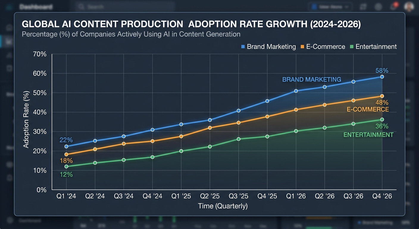 AI内容生产渗透率趋势图2024-2026