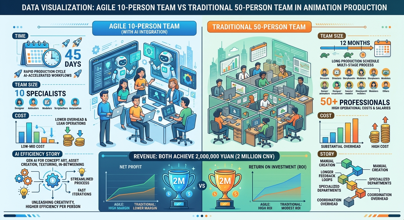 知乎盐言AI动画案例数据对比：10人团队vs传统50+人团队