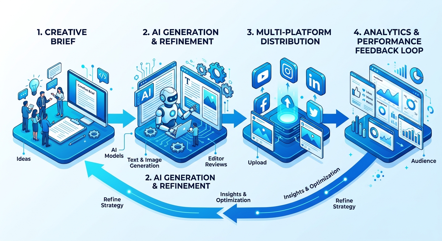 AI内容工作流：从创意到多平台分发到数据分析
