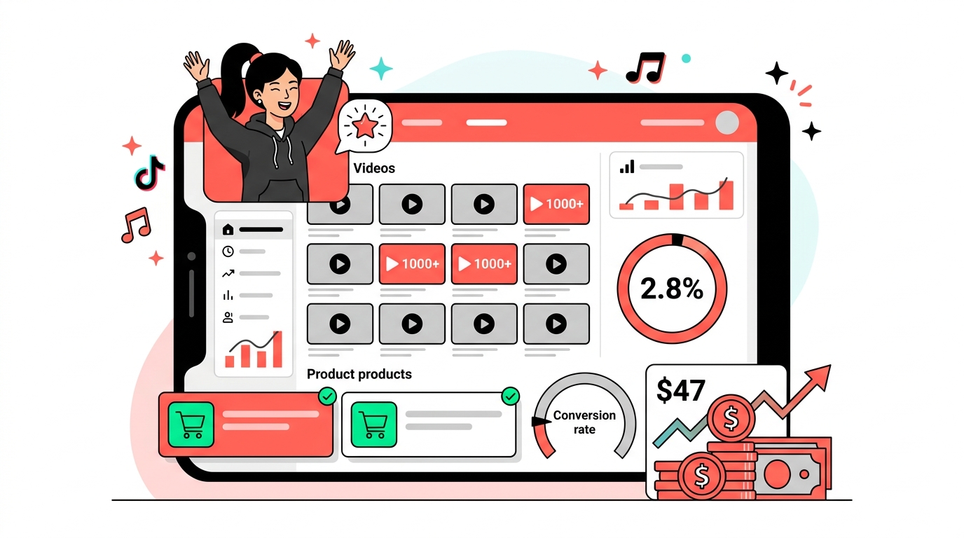 林晓第三周带货数据:15条视频、1000+播放3条、出单2款、CVR 2.8%、佣金47美元