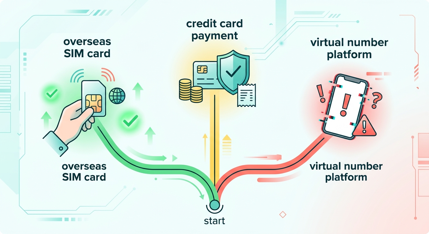 三种注册方案的路径对比：免费海外号、信用卡直接付费、接码平台