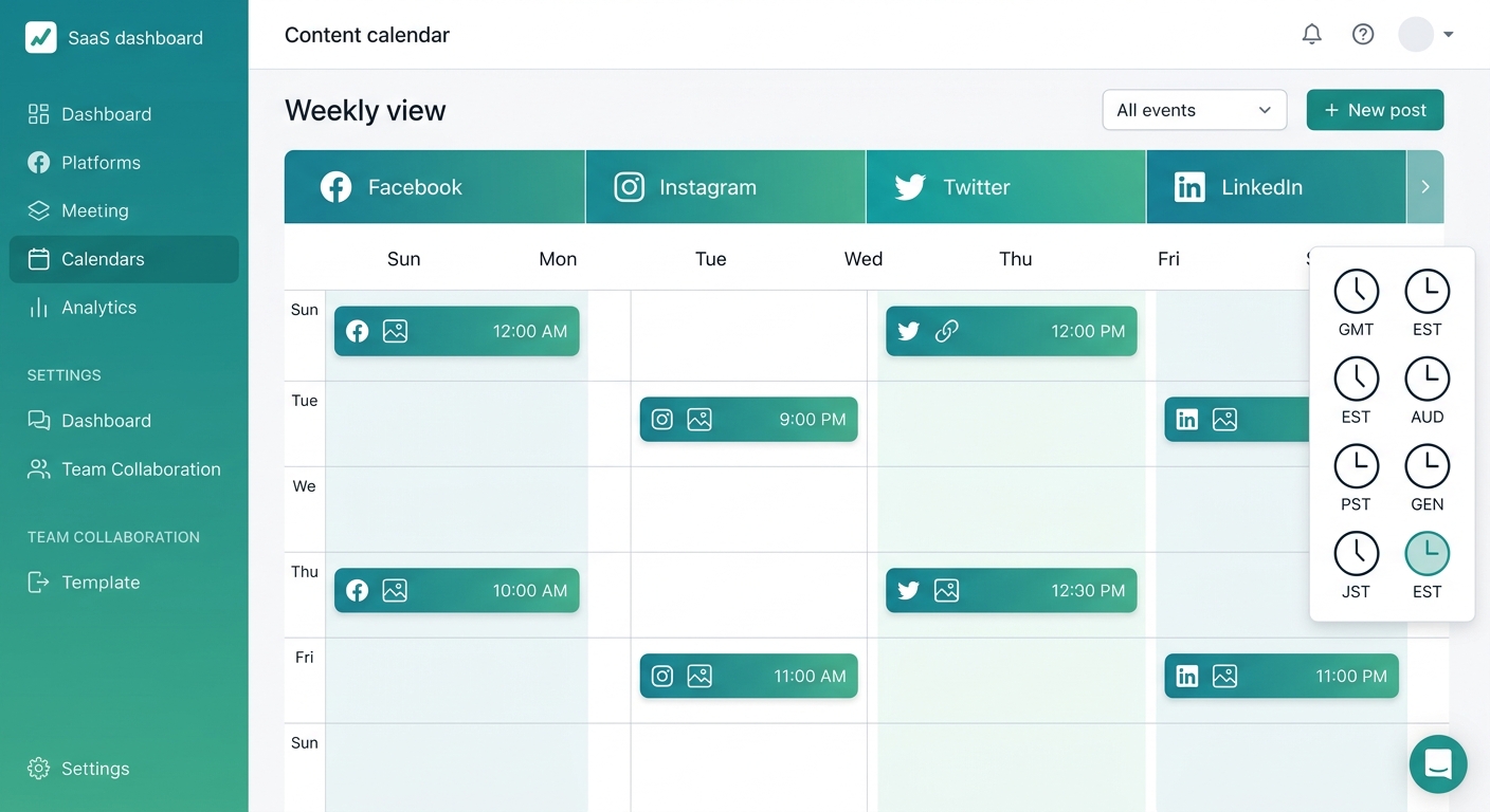 多平台内容排期管理界面中,团队提前统一查看各渠道发布时间与节点节奏